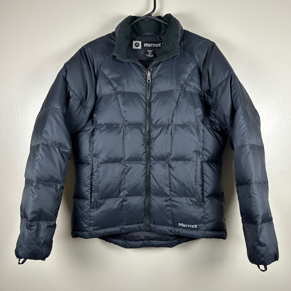 Marmot Women's L Puffer Jacket Black Goose Down Quilted Hiking Winter Outdoors